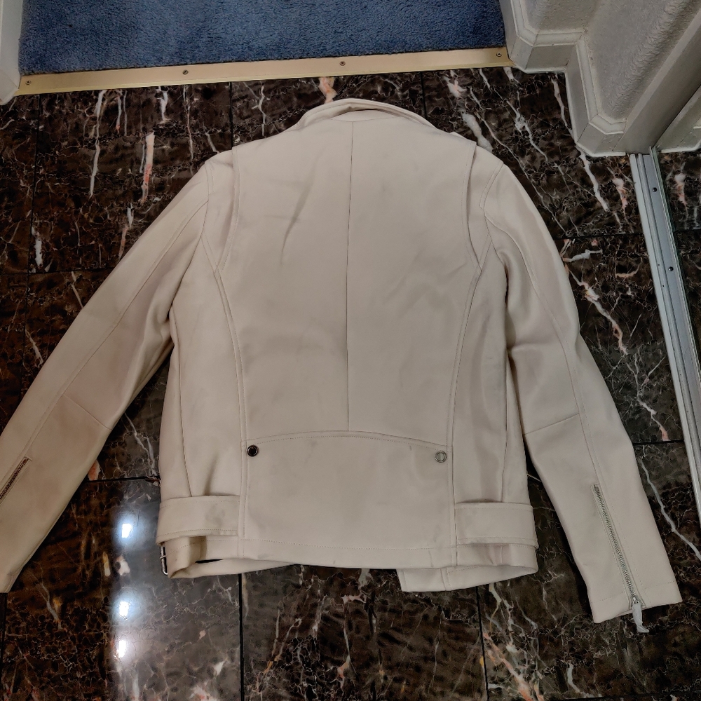 Zara White Biker Moto Faux Leather Jacket - Picture 5 of 6